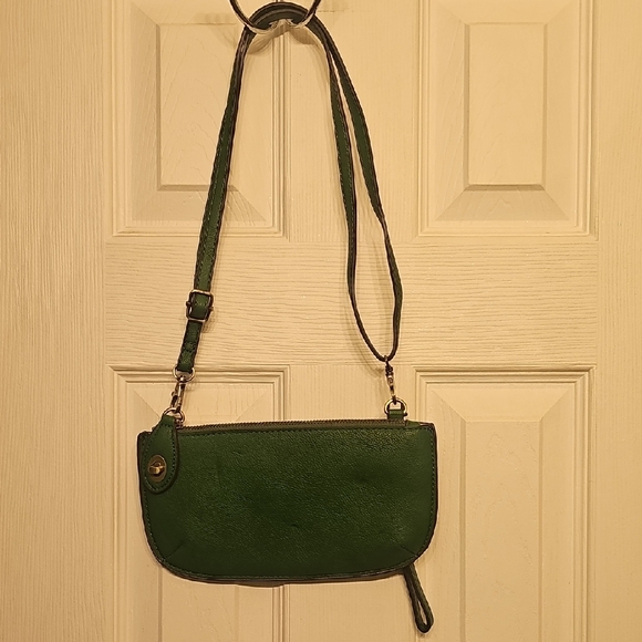 Joy Susan Handbags - Joy Susan Dark Green Leather Crossbody with Adjustable Strap
